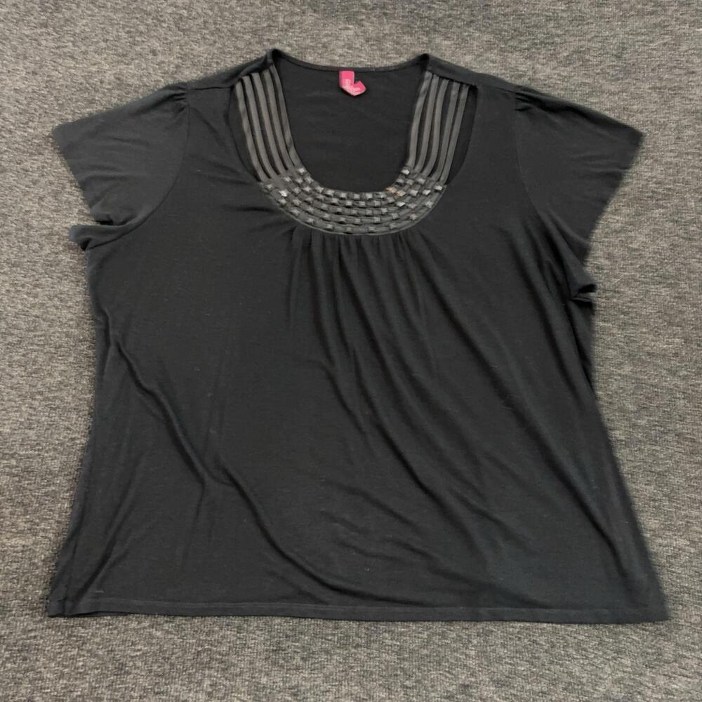 Gitano Shirt Womens Plus 30/32W Black Studded Scoop Neck Short Sleeve Top